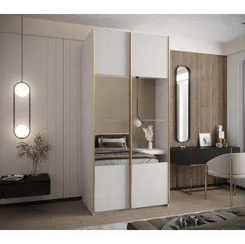 Šatní skříň Dvoudveřová skříň SAMARA 4 - 100 cm, bílá / zlatá