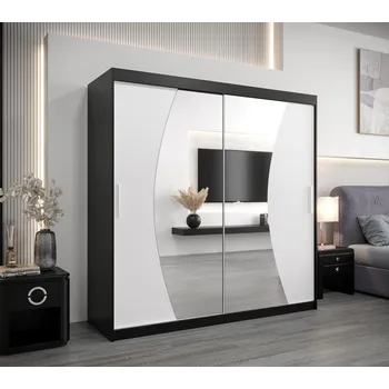 Šatní skříň Skříň s posuvnými dveřmi JASMINA - 200 cm, černá / bílá