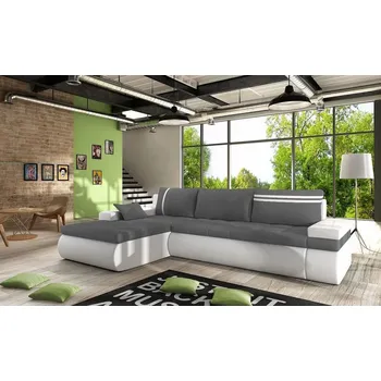 Sedací souprava Rozkládací rohová sedací souprava EPLATO - bílá ekokůže / šedá, levý roh