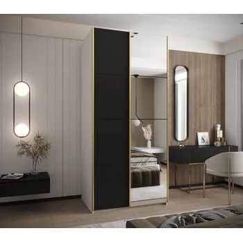 Šatní skříň Dvoudveřová skříň SAMARA 3 - 120 cm, bílá / černá / zlatá