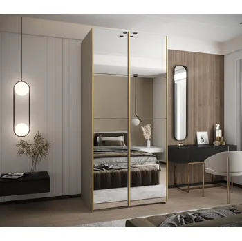 Šatní skříň Dvoudveřová skříň SAMARA 2 - 110 cm, kašmír / zlatá