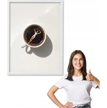 Obraz Obraz s rámem, motiv ŽENA S KÁVOU + bílý rámeček 50x70 do kuchyně, jídelny