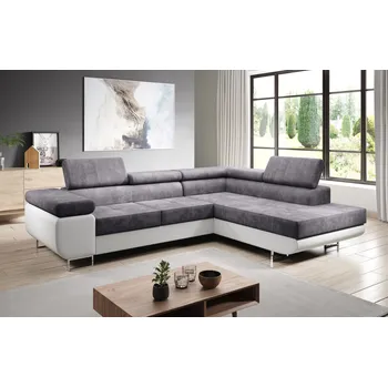 Sedací souprava Rozkládací rohová sedačka PARASKA L - bílá / šedá, pravý roh