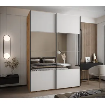 Šatní skříň Dvoudveřová skříň SAMARA 4 - 180 cm, dub artisan / bílá / černá