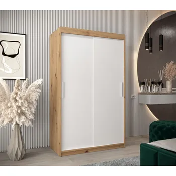 Šatní skříň Skříň s posuvnými dveřmi v šířce 120 cm TIMEA - dub artisan / bílá