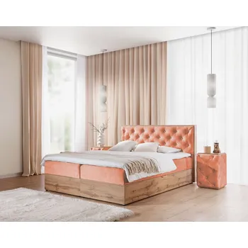 Postel Kontinentální postel 180x200 CHANTELLE 10 - dub wotan / oranžová + topper ZDARMA
