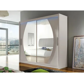 Šatní skříň Šatní skříň 180 cm se zrcadlem a LED osvětlením FLORENCIO 4 - kašmír