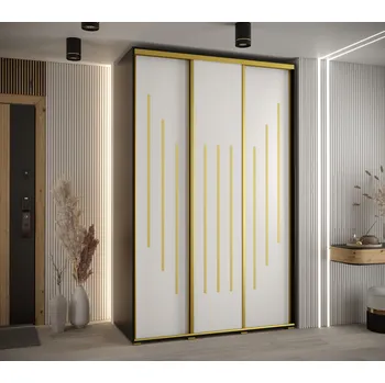 Šatní skříň Šatní skříň YVONA 8 - 160/60 cm, černá / bílá / zlatá