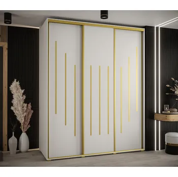 Šatní skříň Šatní skříň YVONA 8 - 190/60 cm, bílá / zlatá