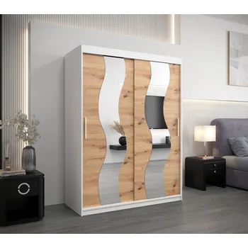 Šatní skříň Šatní skříň se zrcadly IRMA - šířka 150 cm, bílá / dub artisan