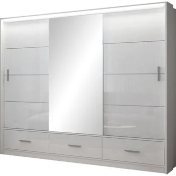 Šatní skříň Šatní skříň 255 IREM se zrcadlem - bílá / lesklá bílá
