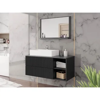 Koupelnový nábytek Sestava do koupelny SEGUNDO 4 - černý mramor / matná černá / černá + umyvadlo ZDARMA