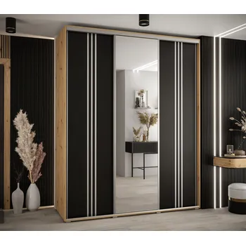 Šatní skříň Šatní skříň YVONA 7 - 190/60 cm, dub artisan / černá / stříbrná