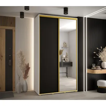 Šatní skříň Šatní skříň YVONA 3 - 130/45 cm, bílá / černá / zlatá