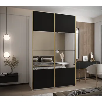 Šatní skříň Dvoudveřová skříň SAMARA 4 - 160 cm, bílá / černá / zlatá