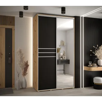 Šatní skříň Šatní skříň YVONA 11 - 140/45 cm, dub artisan / černá / stříbrná