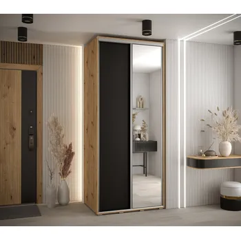 Šatní skříň Šatní skříň ASIRI 3 - 110/60 cm, dub artisan / černá / stříbrná