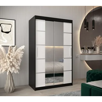 Šatní skříň Skříň se zrcadly VIVIEN - šířka 120 cm, černá / bílá