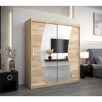 Šatní skříň Skříň s posuvnými dveřmi IZABELA - 180 cm, dub sonoma