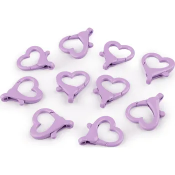 Kovová lakovaná karabina srdce průvlek 15 mm, střední, 2 fialová sv.