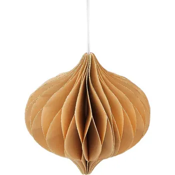 Vánoční dekorace Papírová vánoční ozdoba na stromeček - baňka, střední, 5 (10 cm) přírodní stř. zlatá