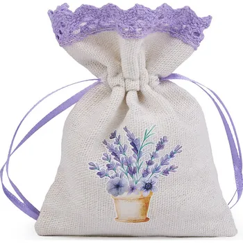 Dárková taška Dárkový pytlík s potiskem levandule 9x12 cm, střední, 2 režná světlá levandule