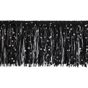 Galanterie Třásně s flitry šíře 10 cm, střední, 5 černá