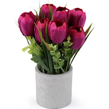 umělá květina Umělé tulipány v květináči, střední, 6 fuchsiová tm.