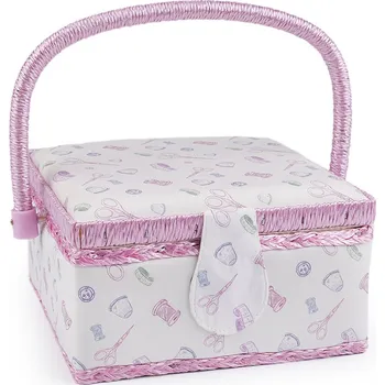 Organizér galanterie Kazeta / košík na šití čalouněný, střední, 1 krémová nejsvět. galanterie