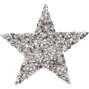Nažehlovací hvězda s kamínky, střední, 1 stříbrná