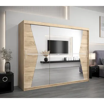 Šatní skříň Skříň s posuvnými dveřmi MILANA - šířka 250 cm, dub sonoma
