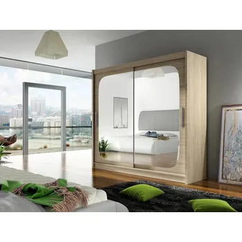 Šatní skříň Velká šatní skříň 180 cm se zrcadlem FLORENCIO 8 - dub sonoma
