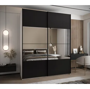 Šatní skříň Dvoudveřová skříň SAMARA 4 - 200 cm, bílá / černá / černá