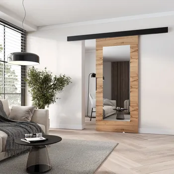 Interiérové dveře Posuvné dveře se zrcadlem BARRET 19 - 86 cm, dub wotan / černé