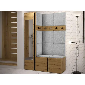 Předsíňová stěna Stěna do předsíně s čalouněnými panely 42x42 SELAND 9 - artisan / černá / šedá