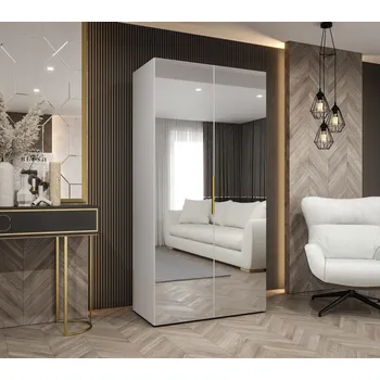 Šatní skříň Zrcadlová šatní skříň 100 cm RABIA - bílá / zlatá