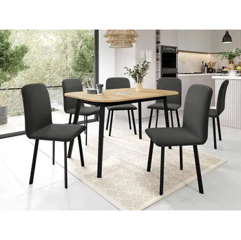 Jídelní stůl Jídelní set 6+1 MELRA - dub kraft / černý / šedý