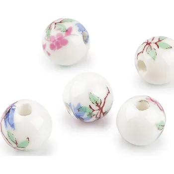 Dětské navlékací korálky Porcelánové korálky s květy Ø10 mm, velké, 5 růžová tmavá růže