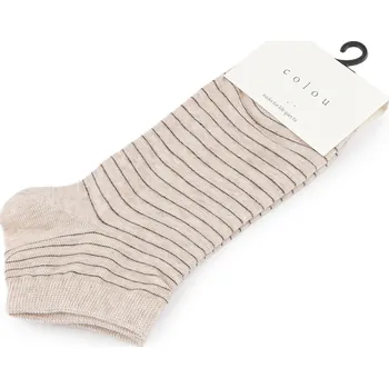 Dámské ponožky Dámské / dívčí bavlněné ponožky kotníkové, střední, 3 béžová světlá proužky