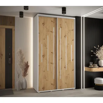 Šatní skříň Šatní skříň YVONA 12 - 140/60 cm, bílá / dub artisan / stříbrná