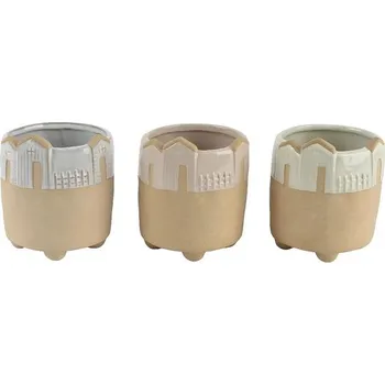 Květináč Obal na květináč motiv domečků kameninový Ø 11 x 13 cm, různé barvy