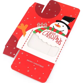 Vánoční dárková krabička s průhledem sněhulák, strom, střední, 1 červená