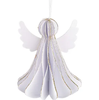 Vánoční dekorace Papírový skládací anděl k zavěšení 7 cm, střední, 1 bílá zlatá