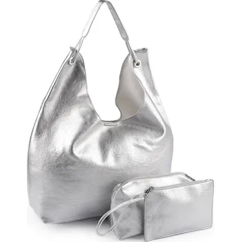 Kabelka Velká kabelka 3v1 45x28 cm, střední, 2 stříbrná
