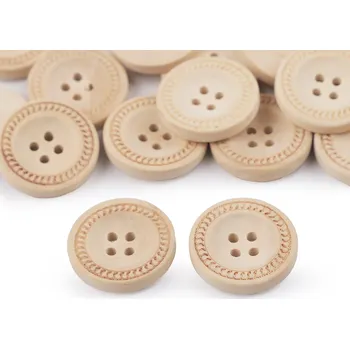 Knoflík Dřevěný dekorační knoflík čtyřdírkový, střední, přírodní