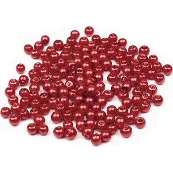 Dětské navlékací korálky Skleněné voskové perly Ø4 mm, velké, 75A červená tm.