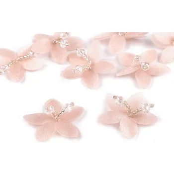 Květ s korálky k našití a nalepení Ø4 cm, střední, 2 pudrová