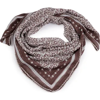 Šátek Šátek s květy a háčkovaným okrajem 85x85 cm, střední, 1 hnědá bílá