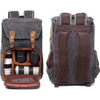 Volnočasový Retro Foto Batoh Voděvzdorná Brašna na Foto Příslušenství Výběr Barev Tmavá Šedá