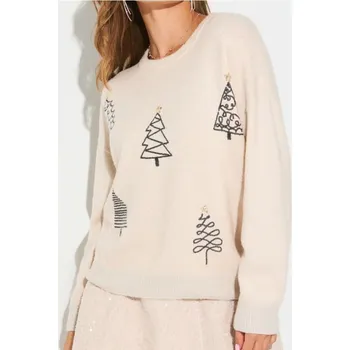 Dámský svetr Sinsay - Vánoční svetr s vánočními stromky zdobenými flitry - jiné - 378FJ-02K - 378FJ-02K-XL